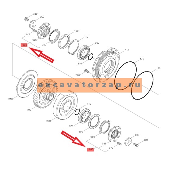 Фланец 4143.203.011 КПП в сборе экскаватора Hyundai R140W, R170W, R180W, R200W, R210W