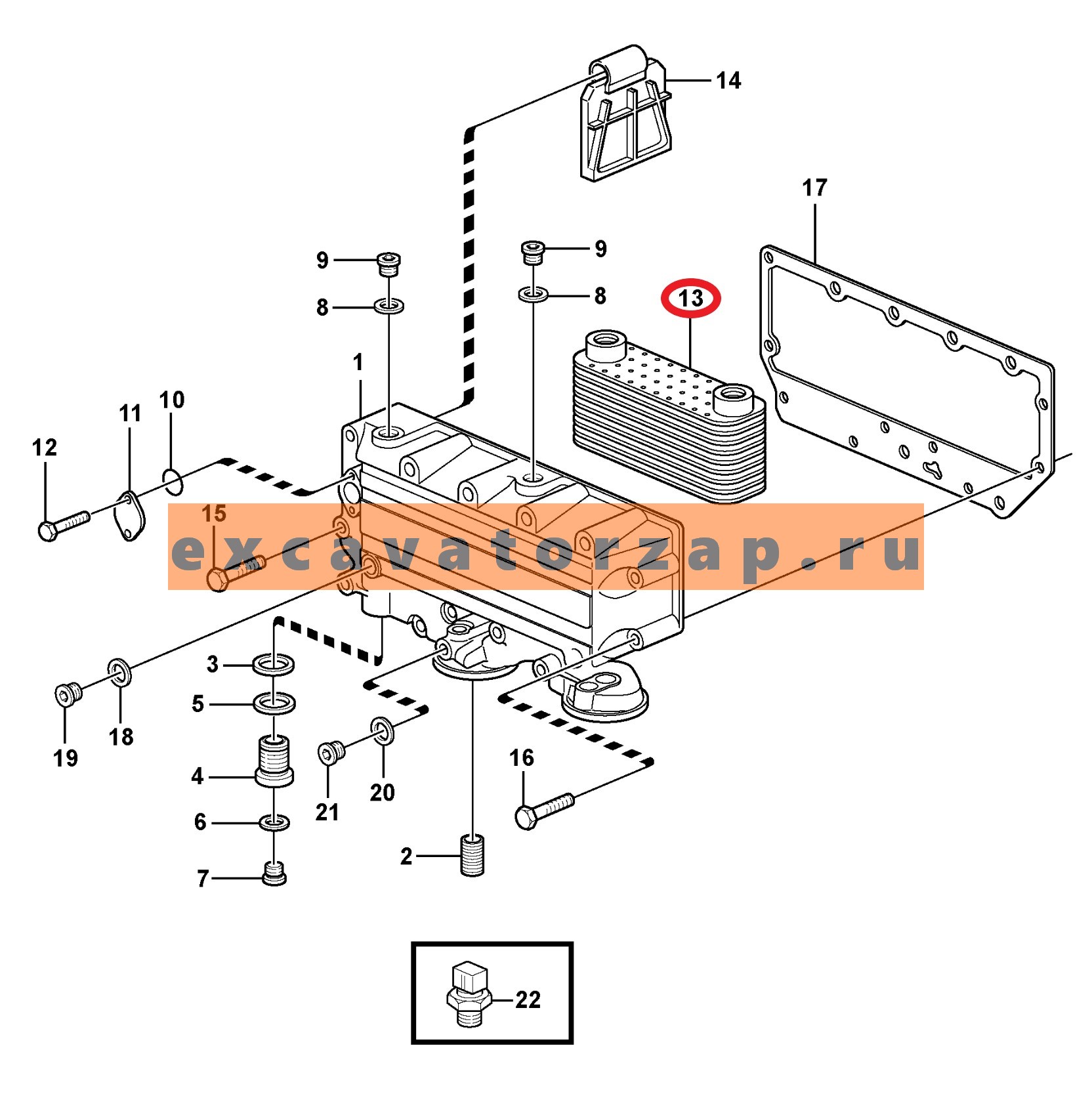 Радиатор масляный (теплообменник) 04288125 двигателя Deutz (для техники Volvo EL70C VOLVO BM, EW140B, L40, L40B, L45, L45B, L45F, L50F, P4370B, P5320B ABG, PT220, SD110, SD110B)