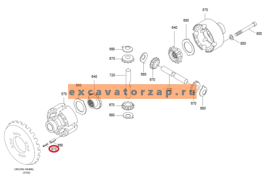 Штифт ZGAQ-02185 дифференциала переднего, заднего мостов экскаватора HYUNDAI R170W7, R170W7A, R170W9S, R180W9S