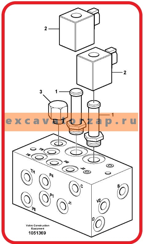 Клапан гидравлический VOE11886770 (VOE15096916+VOE15096904+VOE15096927) экскаватора погрузчика Volvo BL61, BL71