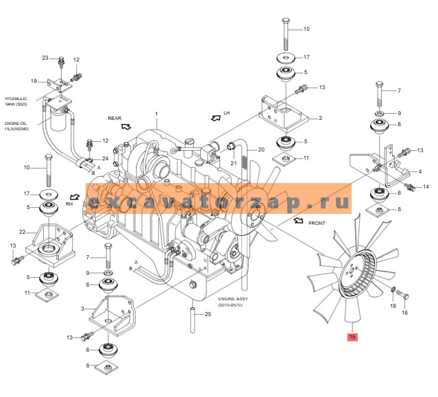 Вентилятор 11N6-00231 (аналог, КНР) охлаждения двигателя экскаватора HYUNDAI R200, R210, R250