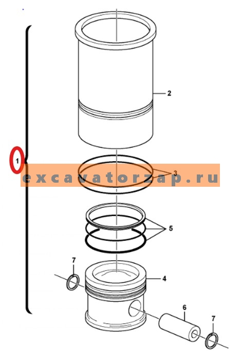 Гильзопоршневой набор 04253772 (гильза, поршень, кольца поршневые, палец поршня, уплотнения) двигателя экскаватора Volvo BL60, BL60B, BL61, BL61B, BL61PLUS, BL70, BL70B, BL71, BL71B, BL71PLUS, EC200D, EC210D, EC240B, EC240C, EC250D, EC290B, EC290C, EC300D