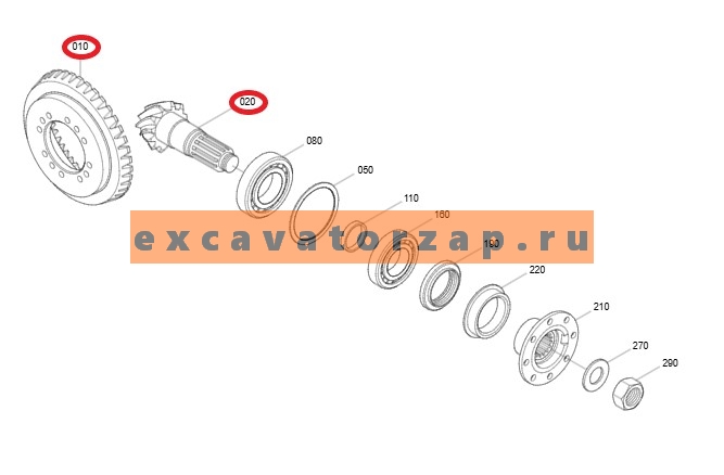 Главная пара 4143.216.030, 4143216030, 4143-216-030 переднего, заднего мостов экскаватора HYUNDAI