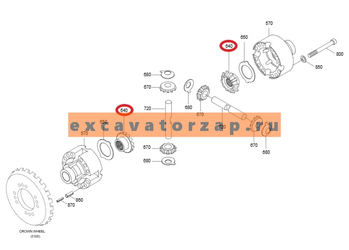 Шестерня (сателлит) ZGAQ-01203 (АНАЛОГ) дифференциала переднего, заднего мостов экскаватора HYUNDAI R200W7, R200W7A, R210W-9