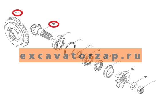 Главная пара ZGAQ-02300 + ZGAQ-02299 переднего, заднего мостов экскаватора HYUNDAI HW210, R200W7, R200W7A, R210W-9, R210W9A, R210W9AMH, R210W9MH, R210W9S