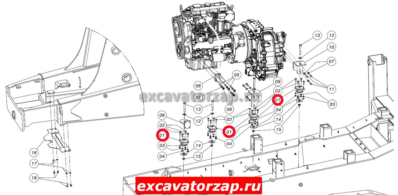 Подушка 5420111 двигателя экскаватора погрузчика MST542, 544